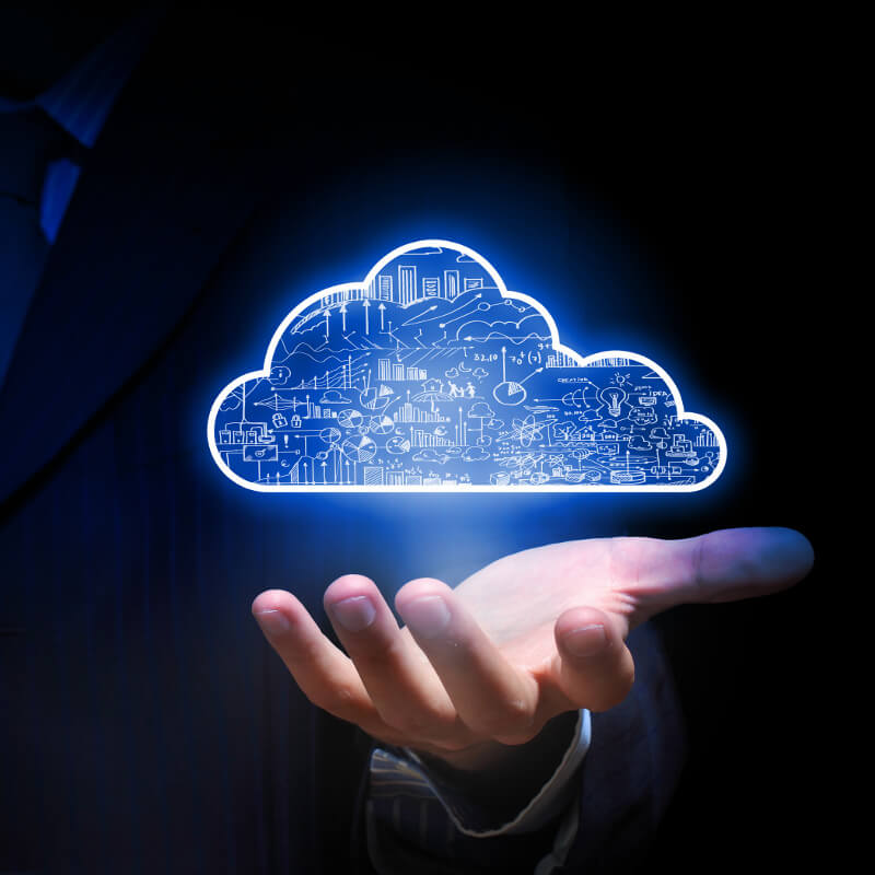 Stylized depiction of cloud solutions technology
