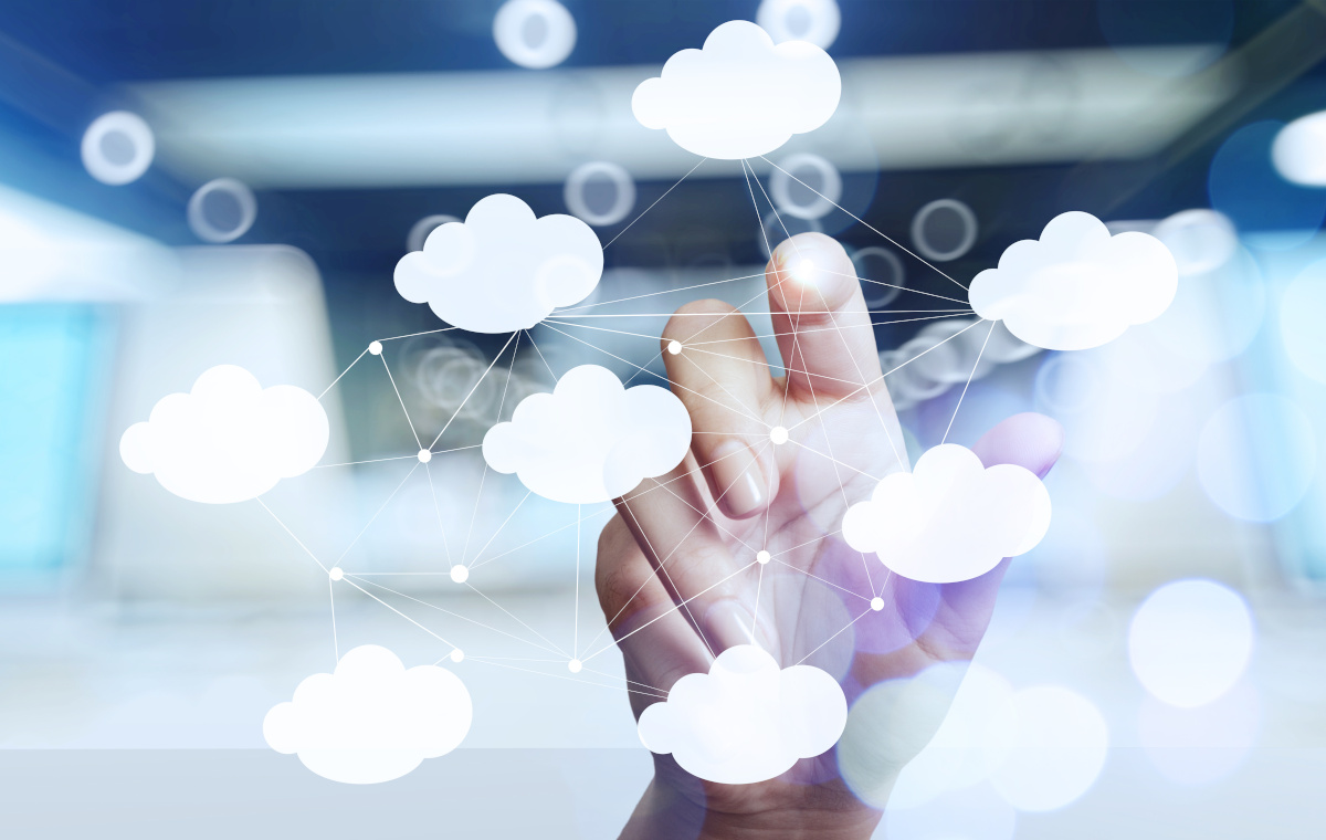 Man holding digital clouds
