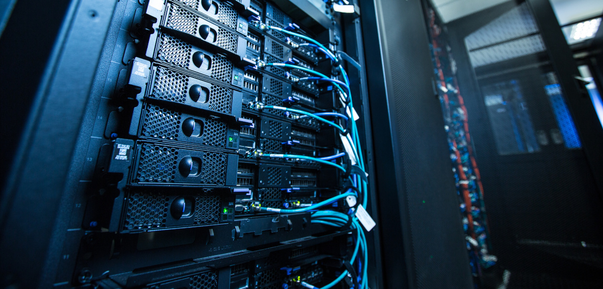 A network server room with structured cabling