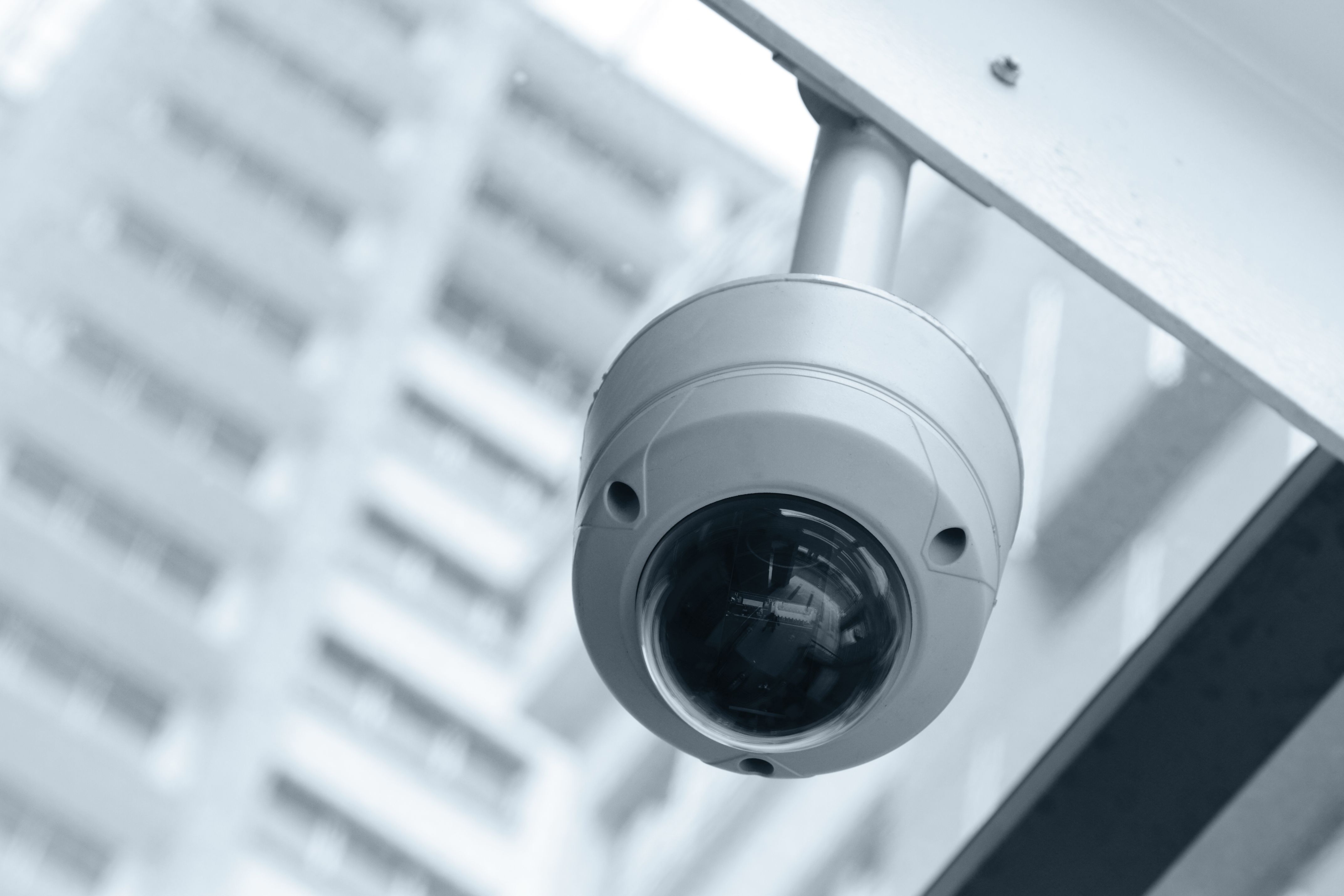 Close up shot of a surveillance camera