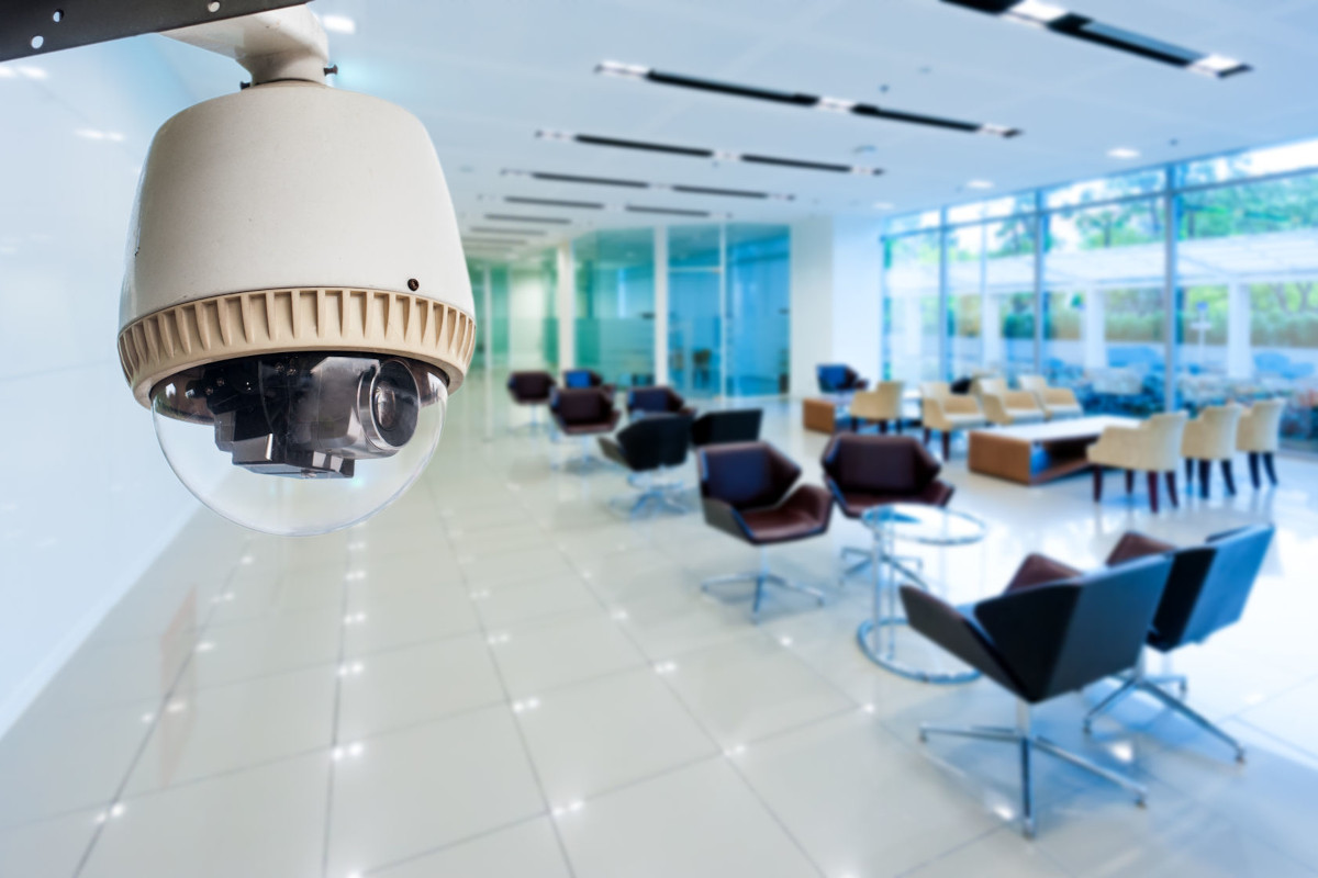 A surveillance camera in a lobby or break area